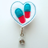 RX Heart - Retractable ID Felt Badge Holder - Cute Badge Reel - Pharmacist Badge Holder - Pharmacist Badge Reel - RX Badge - Thumbnail 1