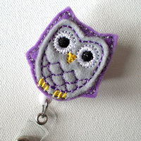 Purple Passion Owl - Retractable ID Badge Reel - Name Badge Holder - Cute Badge Reel - Nurse Badge Holder - Nursing Badge Clip - Felt Badge - Thumbnail 3