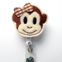 Maria the Monkey - Retractable Badge Reel - Name Badge Holder - Cute Badge Reel - Nurse Badge Holder - Nursing Badge Clip - Felt Badge - RN - Thumbnail 3