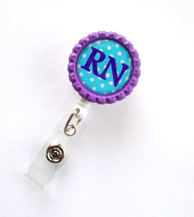 Rn purple and blue polka dot - name badge holder - cute badge reels - nurse badge - nurse gift  - nursing badge - rn badge - hospital badge