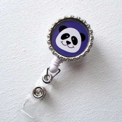 Purple panda - retractable badge - nursing badge holder - cute badge reel - nurse - pediatric badge holder - nurses badge clip