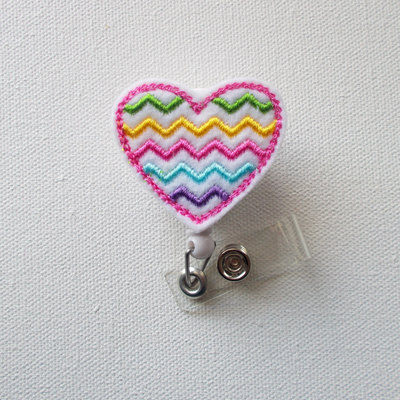 Rainbow chevron heart - cute badge holder - nurses badge reel - felt badge holder - nursing badge holder - cardiac badge reel