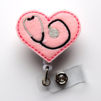 Baby pink stethoscope - cute badge clip - nurses badge holder - md badge - nursing badge holder - badge clip - rn badge reel - doctor badge