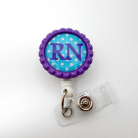 RN Purple and Blue Polka Dot - Name Badge Holder - Cute Badge Reels - Nurse Badge - Nurse Gift  - Nursing Badge - RN Badge - Hospital Badge - Thumbnail 1