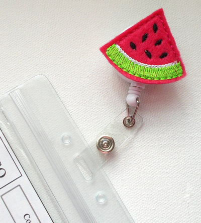 Watermelon - retractable id felt badge holder - id badge holder - cute badge reel - happy id badge reel