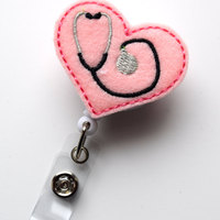 Baby Pink Stethoscope - Cute Badge Clip - Nurses Badge Holder - MD Badge - Nursing Badge Holder - Badge Clip - RN Badge Reel - Doctor Badge - Thumbnail 1