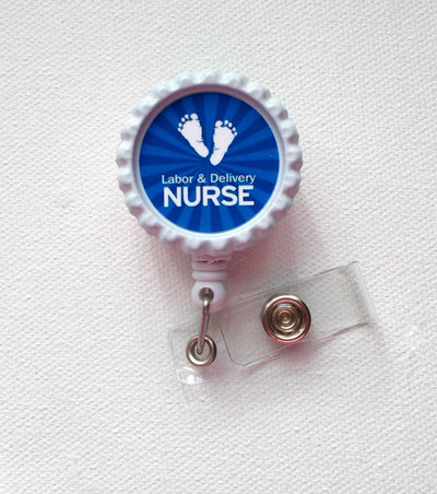 Labor and delivery nurse - little feet - id badge reel - name badge holder - nursing badge - nurse id badge clip - nurses badge holder