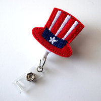 Star and Stripes Patriotic Hat - Cute Badge Holder - Nurses Badge Holder - Nursing Badge Holder - Cute Badge Reel - RN Badge Reel - Nurse - Thumbnail 1