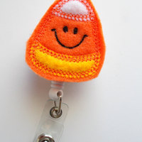 Halloweeen Candy Corn  - Cute Badge Holder - Nurses Badge Holder - Felt Badge - Nursing Badge Holder - Teacher Badge Reel - RN Badge Reel - Thumbnail 1
