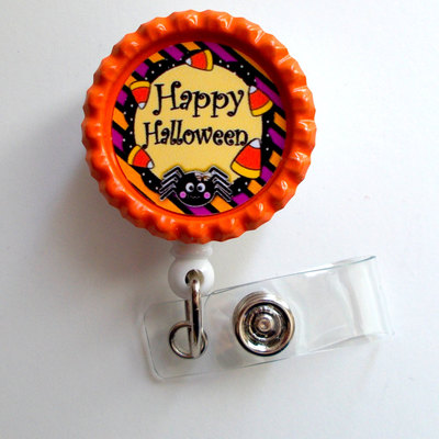 Happy halloween - name badge holder - teacher badge - nursing badge - teacher  badge - nurses badge - halloween badge - designer badge reel