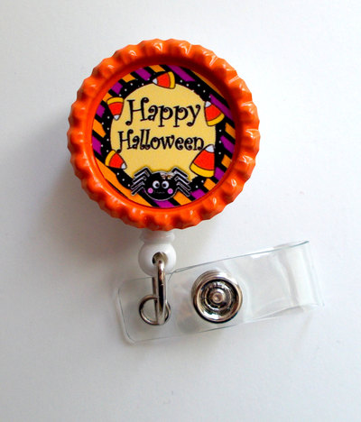 Happy halloween - name badge holder - teacher badge - nursing badge - teacher  badge - nurses badge - halloween badge - designer badge reel