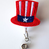 Star and Stripes Patriotic Hat - Cute Badge Holder - Nurses Badge Holder - Nursing Badge Holder - Cute Badge Reel - RN Badge Reel - Nurse - Thumbnail 2