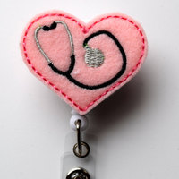 Baby Pink Stethoscope - Cute Badge Clip - Nurses Badge Holder - MD Badge - Nursing Badge Holder - Badge Clip - RN Badge Reel - Doctor Badge - Thumbnail 2