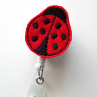 Ladybug II - Retractable ID Badge Reel - Name Badge Holder - Teacher Badge Reel - Teacher Badge Holder - Nursing Badge - Felt Badge - Thumbnail 1