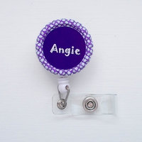 Personalized Purple Polka Dot - Bottle Cap ID Badge Reel - Nurses Badge Holder - Name Tag Holder - Thumbnail 1