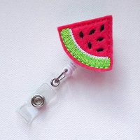 Watermelon - Retractable ID Felt Badge Holder - ID Badge Holder - Cute Badge Reel - Happy ID Badge Reel - Thumbnail 3
