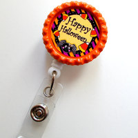 Happy Halloween - Name Badge Holder - Teacher Badge - Nursing Badge - Teacher  Badge - Nurses Badge - Halloween Badge - Designer Badge Reel - Thumbnail 2