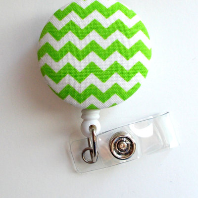 Lime green chevron - retractable id badge holder - cute id badge reel - name tag holder - nursing badge clip - rn - teacher badge
