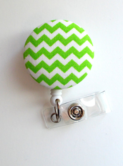 Lime green chevron - retractable id badge holder - cute id badge reel - name tag holder - nursing badge clip - rn - teacher badge