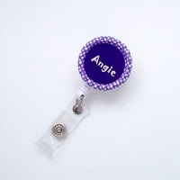 Personalized Purple Polka Dot - Bottle Cap ID Badge Reel - Nurses Badge Holder - Name Tag Holder - Thumbnail 2