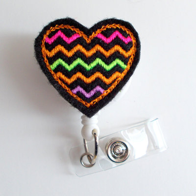 Colorful chevron in black - id badge reel - name badge holder - cute badge reel - nurse badge holder - nursing badge clip - teacher badge