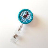 Personalized Easter Bunny Aqua - ID Badge Holder - Badge Reel - Name Badge Holder - Bottle Cap Badge - Nursing Badge - Nurse Badge Holder - Thumbnail 1