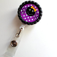 Black Spider Purple Polka Dots - Medical Badge Reel - Badge Clip - Nursing Badge - Teacher  Badge - Nurses Badge - Halloween Badge - Thumbnail 1