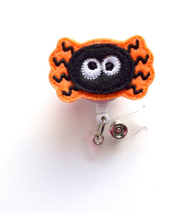 Orange spider - retractable id badge reel - name badge holder - nursing badge - nurse badge holder - nursing badge clip - felt badge