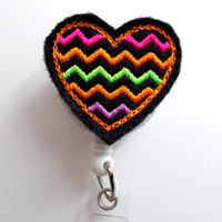 Colorful Chevron in Black - ID Badge Reel - Name Badge Holder - Cute Badge Reel - Nurse Badge Holder - Nursing Badge Clip - Teacher Badge - Thumbnail 1