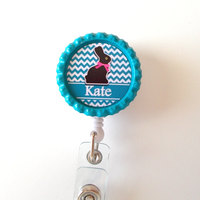 Personalized Easter Bunny Aqua - ID Badge Holder - Badge Reel - Name Badge Holder - Bottle Cap Badge - Nursing Badge - Nurse Badge Holder - Thumbnail 2