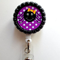 Black Spider Purple Polka Dots - Medical Badge Reel - Badge Clip - Nursing Badge - Teacher  Badge - Nurses Badge - Halloween Badge - Thumbnail 2