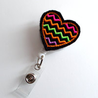 Colorful Chevron in Black - ID Badge Reel - Name Badge Holder - Cute Badge Reel - Nurse Badge Holder - Nursing Badge Clip - Teacher Badge - Thumbnail 2