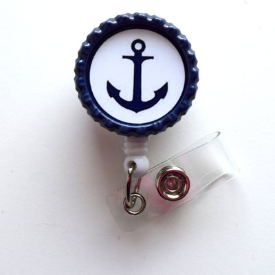 White and navy anchor - nursing badge holder - teacher badge reel  - nurse name badge - nurses badge - cute id badge reel - sea pass