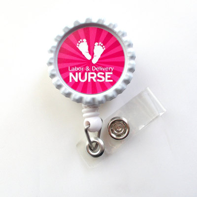 Baby feet starburst labor and delivery  - nursing badge reel - name badge holder - nurse id badge clip - - pediatric badge - ob badge