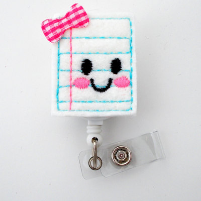 Notebook nellie - retractable id badge reel - name badge holder - cute badge reel - school badge holder - teacher badge clip - felt badge
