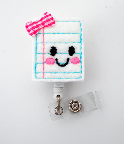 Notebook nellie - retractable id badge reel - name badge holder - cute badge reel - school badge holder - teacher badge clip - felt badge