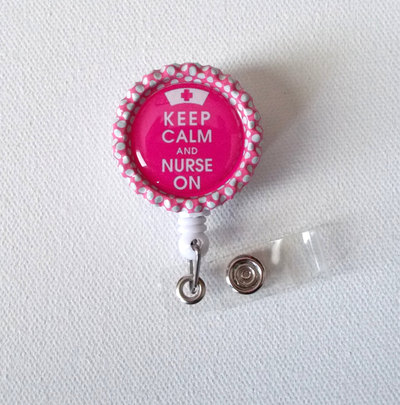 Keep calm and nurse on pink  - name badge holder - cute badge reels - id badge holder - id badge reel -  nurse id badge clip
