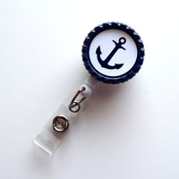 White and Navy Anchor - Nursing Badge Holder - Teacher Badge Reel  - Nurse Name Badge - Nurses Badge - Cute ID Badge Reel - Sea Pass - Thumbnail 2