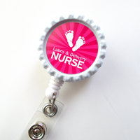 Baby Feet Starburst Labor and Delivery  - Nursing Badge Reel - Name Badge Holder - Nurse ID Badge Clip - - Pediatric Badge - OB Badge - Thumbnail 2