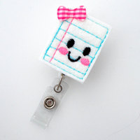 Notebook Nellie - Retractable ID Badge Reel - Name Badge Holder - Cute Badge Reel - School Badge Holder - Teacher Badge Clip - Felt Badge - Thumbnail 1