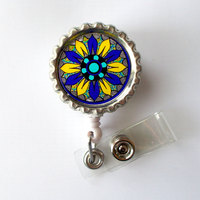 Funky Flower Purple and Yellow - Flower Badge Holder -  Nursing Badge Holder - ID Badge Reel - Nurse ID Badge Clip - Thumbnail 2