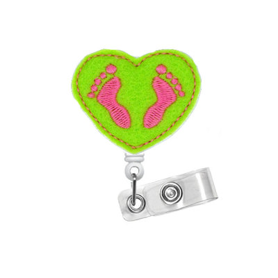 Baby feet heart green and pink - id felt badge holder - nicu badge - nurses badge holder - nurse badge - pediatric badge - newborn badge