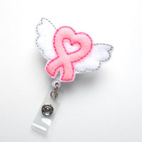 Pink Heart Ribbon Wings - Cute Badge Reel - Nurses Badge Holder - Oncology Badge - Nursing Badge Holder - Teacher Badge Reel - Medical Badge - Thumbnail 3