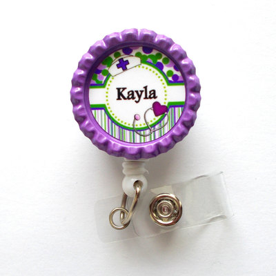 Personalized nurse flower badge purple - rn badge holder - nurse practitioner badge holder - nursing badge holder - crna badge - np badge