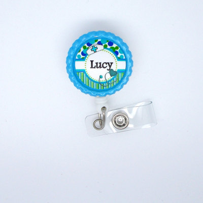 Personalized nurse flower badge blue - rn badge holder - nurse practitioner badge holder - nursing badge holder - crna badge - np badge