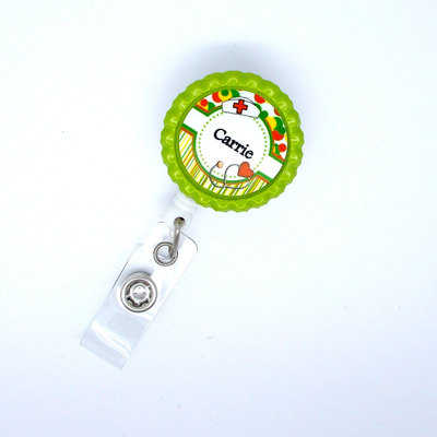 Personalized nurse flower badge green - rn badge holder - nurse practitioner badge holder - nursing badge holder - crna badge - np badge