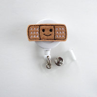 Smiling Bandaid - Retractable Badge Reel - Name Badge Holder - Nurse Badge Holder - Pediatric Nurse Badge - Felt Badge - RN Badge Holder - Thumbnail 1