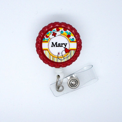 Personalized nurse flower badge red - rn badge holder - nurse practitioner badge holder - nursing badge holder - crna badge - np badge