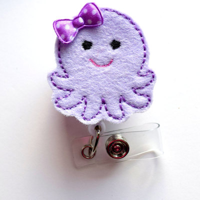 Purple octopus - retractable id badge reel - md badge holder - cute badge reel - nurse badge holder - nursing badge clip - teacher badge