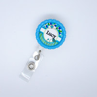 Personalized Nurse Flower Badge Blue - RN Badge Holder - Nurse Practitioner Badge Holder - Nursing Badge Holder - CRNA Badge - NP Badge - Thumbnail 1